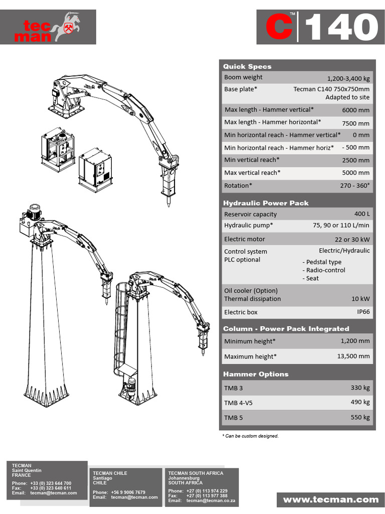 Tecman Hydraulic Hammer Specifications | PDF | Mechanical Engineering ...