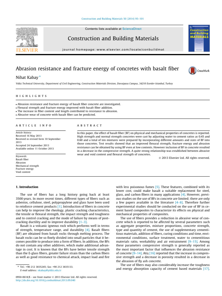 Abrasion Resistance and Fracture Energy of Concretes With Basalt Fiber