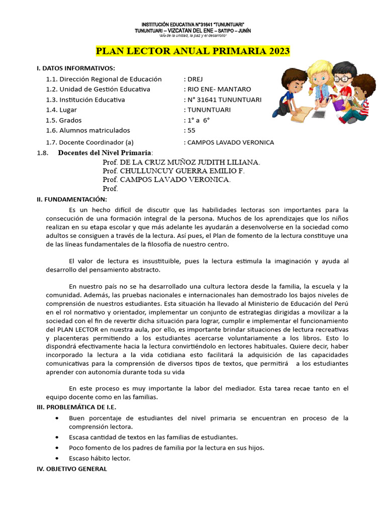 Plan Lector Anual de Aula 2023 | PDF
