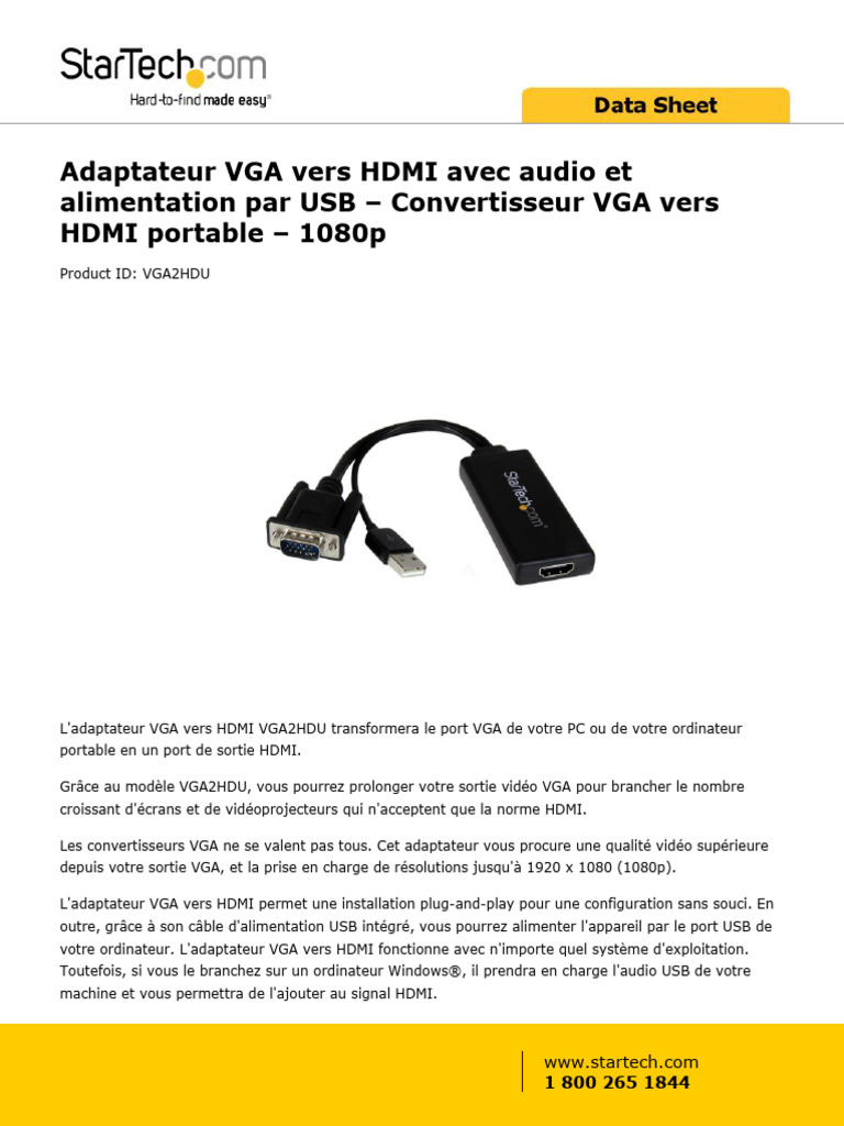 StarTech.com Adaptateur VGA vers HDMI avec audio et alimentation