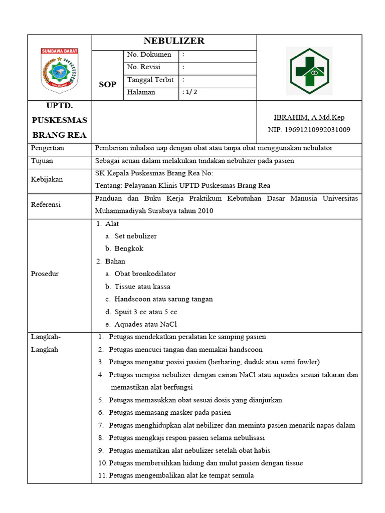 Prosedur Nebulizer untuk Pasien | PDF | Sains & Matematika