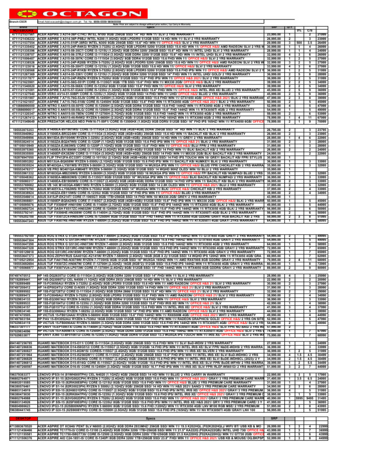 Notebook Price List August PDF