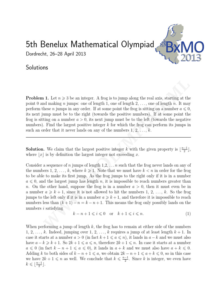 Benelux Mathematical Olympiad 2013 Solutions | PDF | Teaching Methods ...