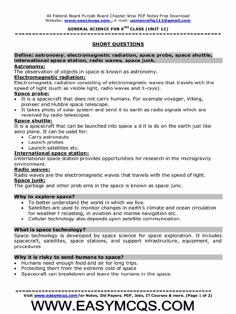 8th General Science Notes Chapter 12 | PDF