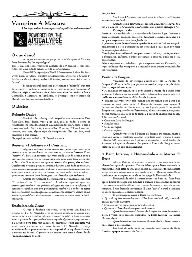 Vampiro: A Máscara - RPG Powered by Apocalypse | PDF