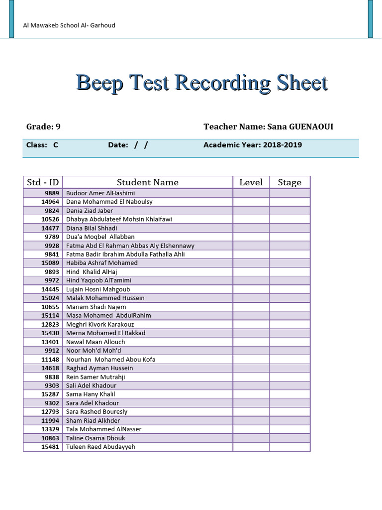 BEEP Test 9C | PDF