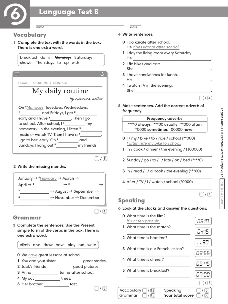 A1 Unit 6 Language Test B | PDF