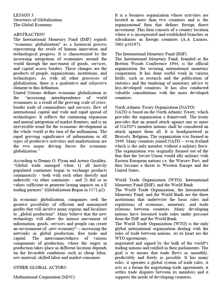 Globalization and Economic Structures | PDF | Globalization | Opec
