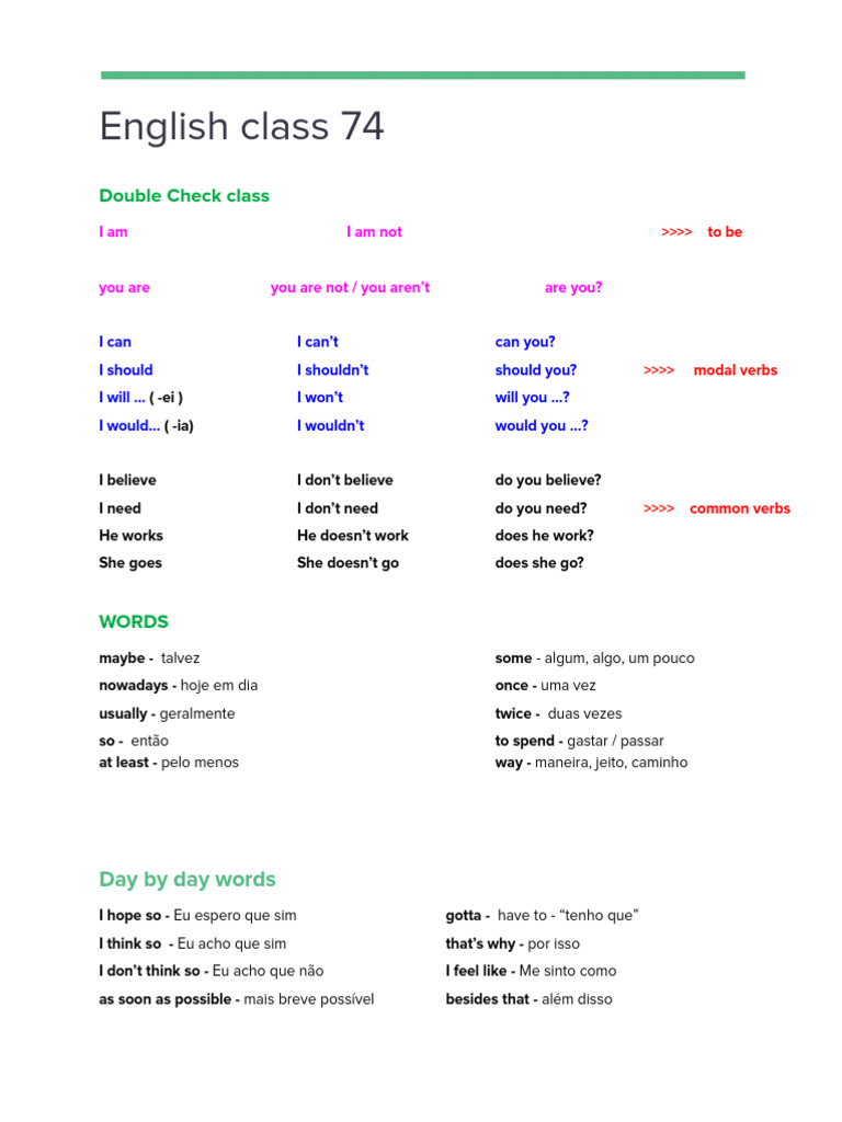 English Class 74: Modal Verbs & Practice | PDF