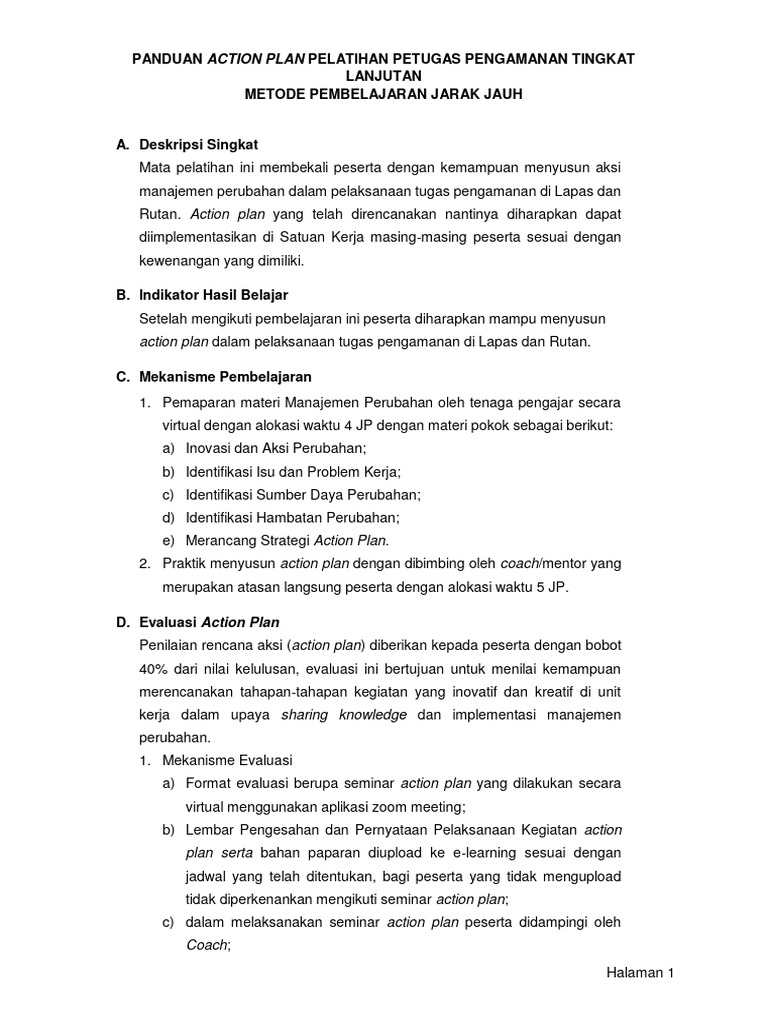Panduan Action Plan Pelatihan PPTL | PDF