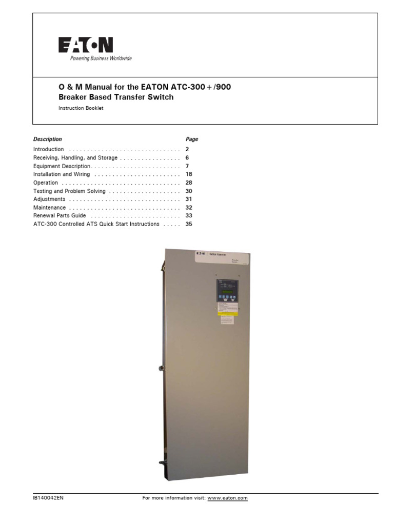 Eaton ATC-300/900 Transfer Switch Manual | PDF | Switch | Alternating ...