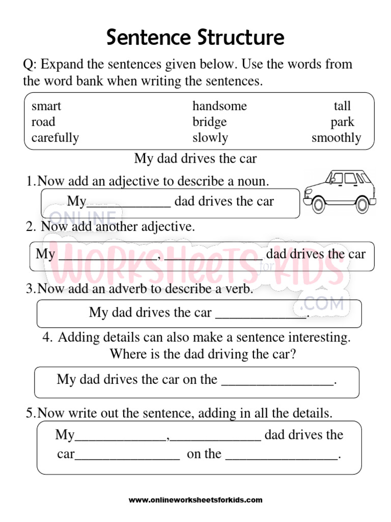 Sentence Structure Worksheets 1st Grade 5 | PDF