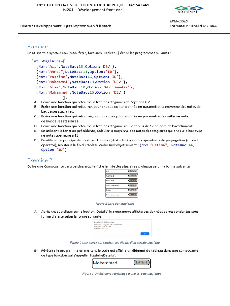 Exercices Map Filter Reduce States Props | PDF | Informatique ...