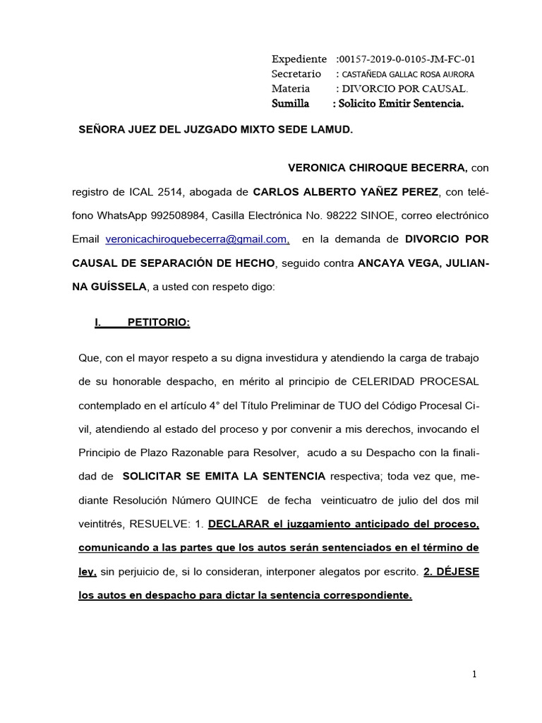 Escrito Se Emita Sentencia | PDF