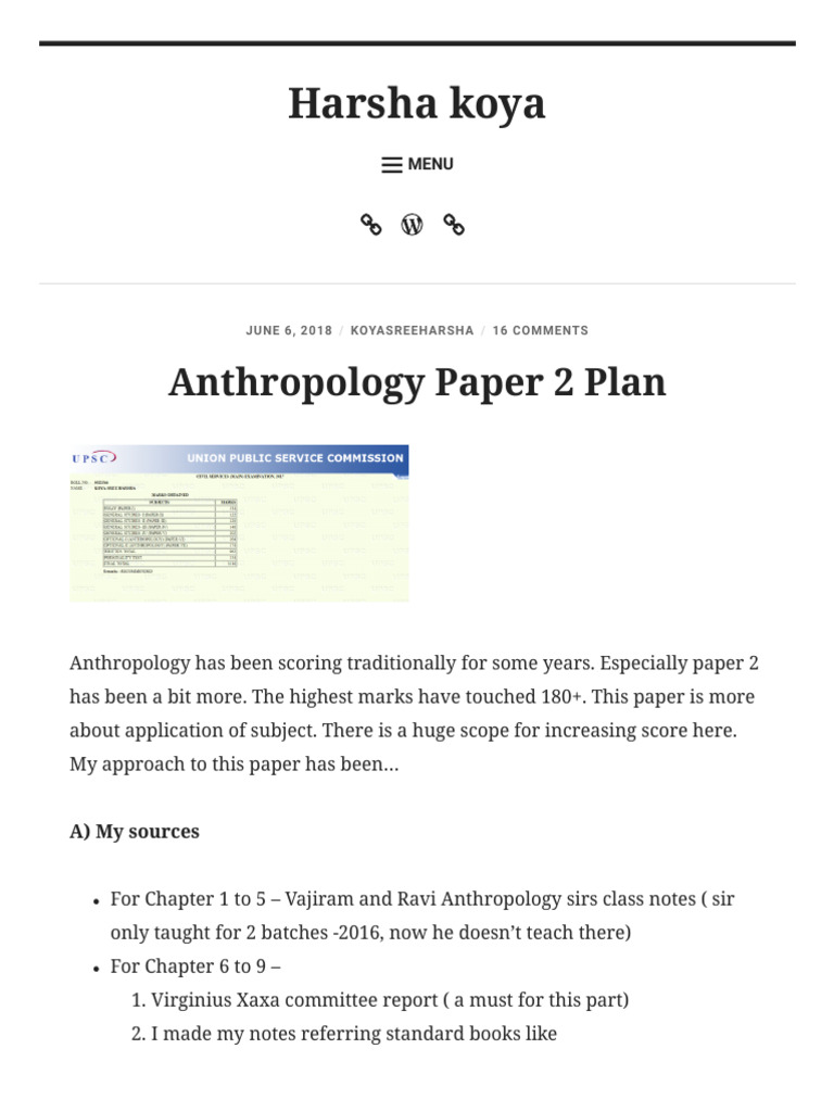 Anthropology Paper 2 Plan Harsha Koya PDF Tribe Caste