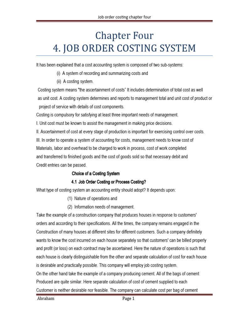 Job Order Costing System Pdf Cost Cost Of Goods Sold