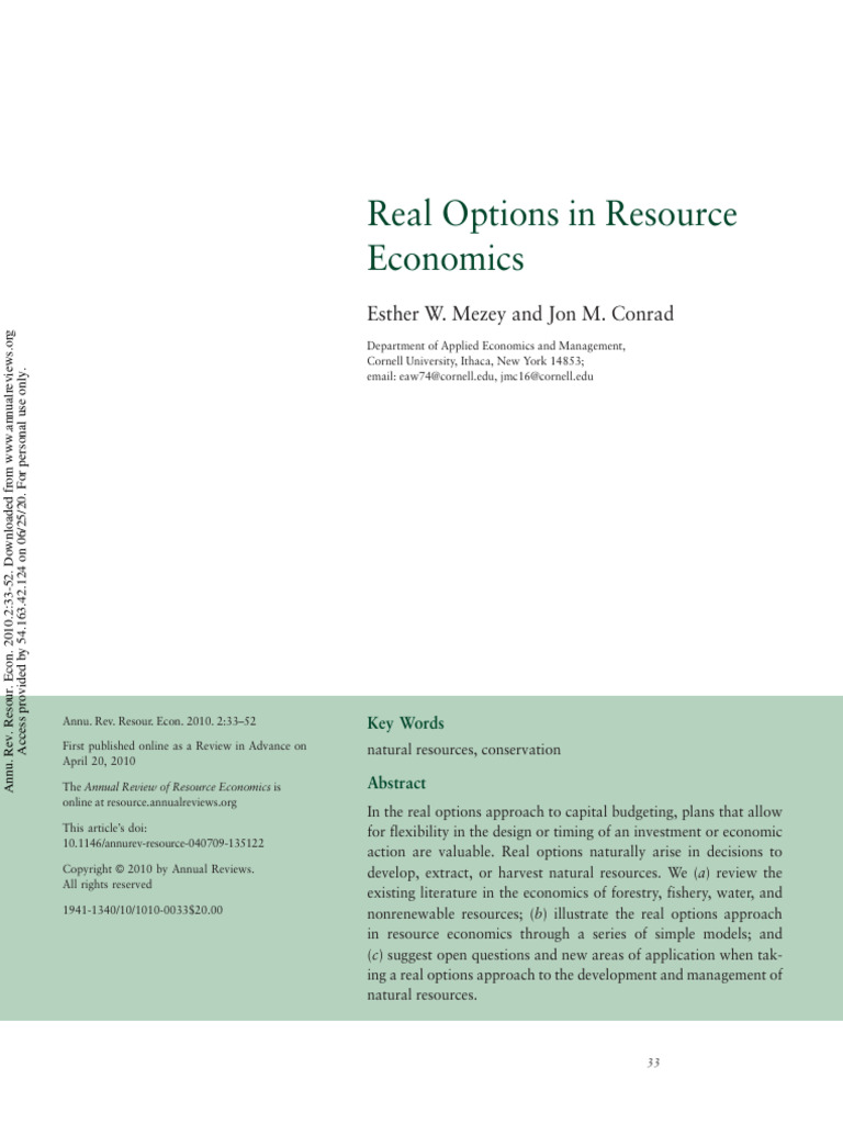 Option Real Options in Resource Economics PDF