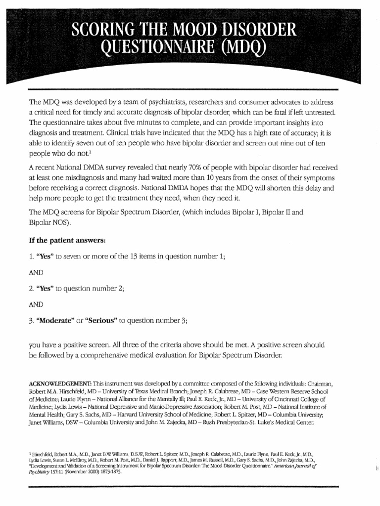 Mood Disorder Questionnaire For Children