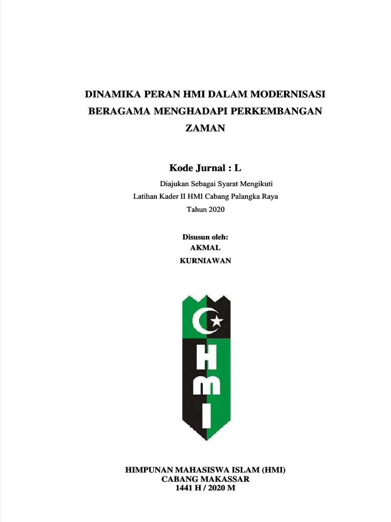 Pdf Jurnal Lk2 Hmi Cabang Palangkaraya Tahun 2020 Akmal Kurniawan Hmi