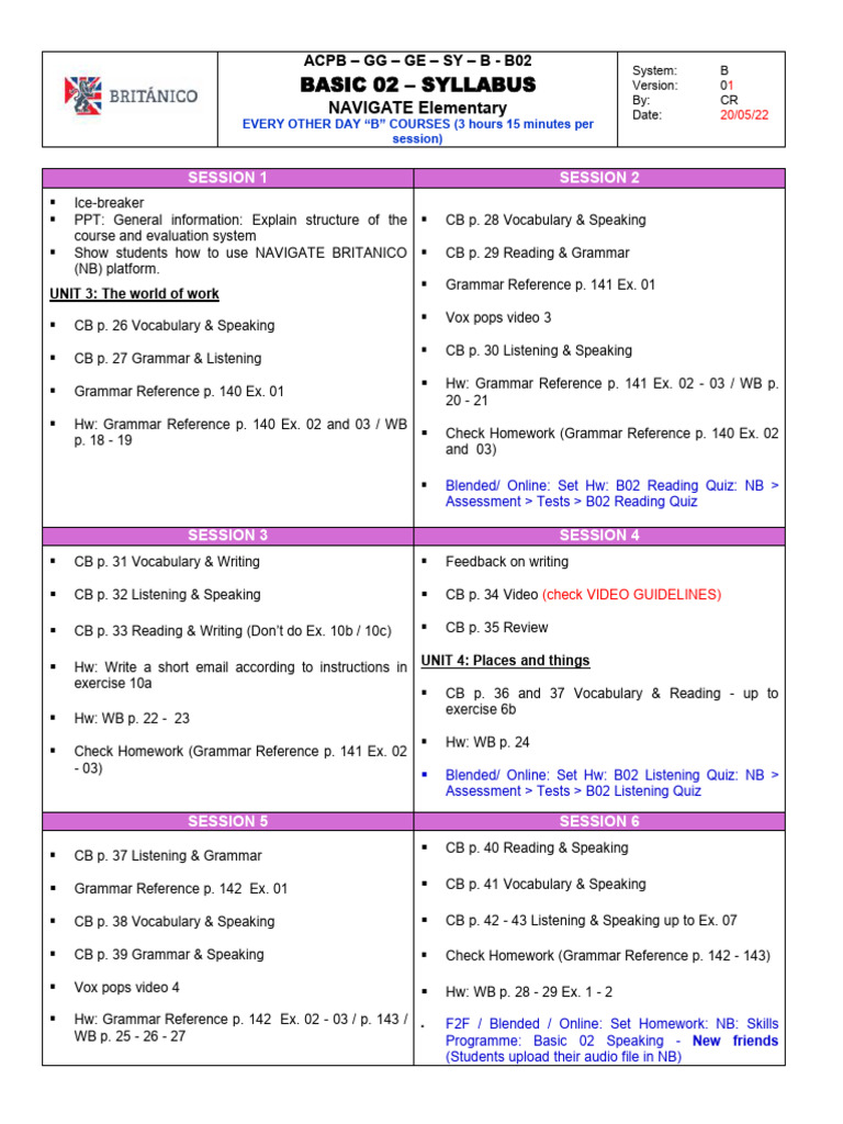 Navigate Elementary Syllabus B02 | PDF