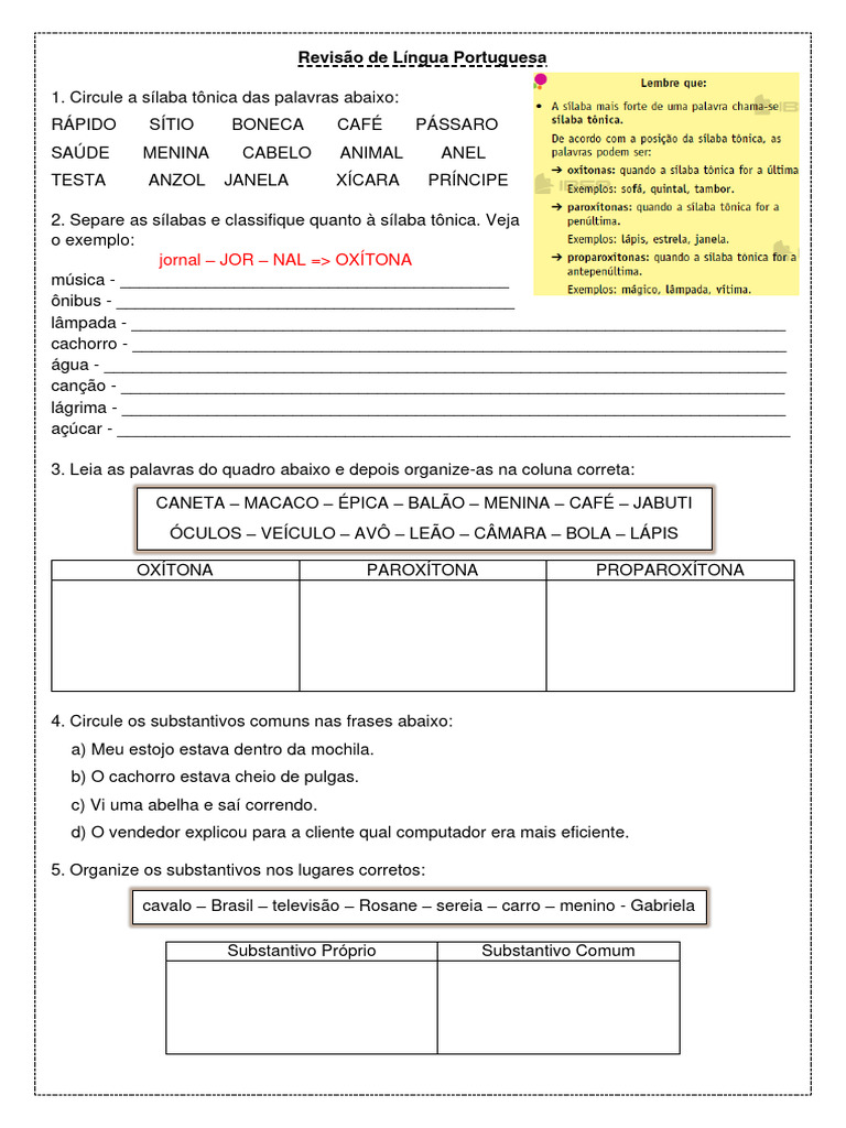 Atividades de Revisão de Português | PDF | Artes Linguísticas e Disciplina