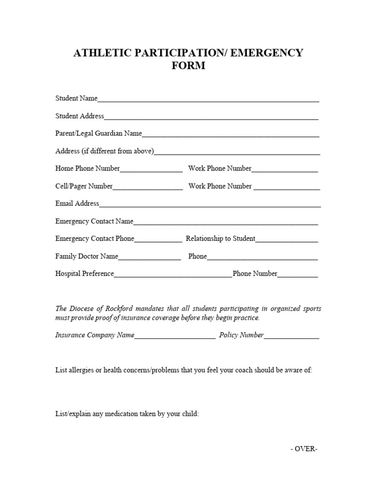 Athletic Emergency Form Sample | PDF | Informed Consent | Physician