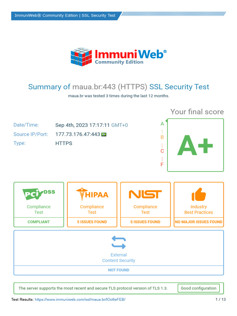 SSL Security - Test - Maua - ImmuniWeb SSL Security Test Report ...