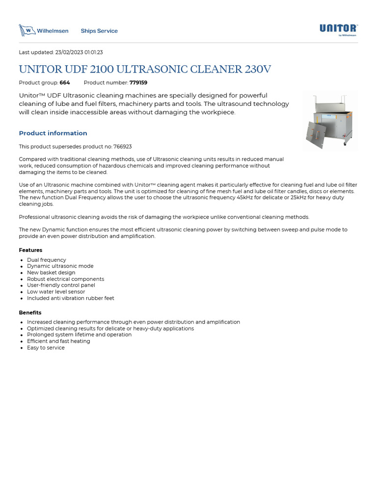 Unitor Udf 2100 Ultrasonic Cleaner 230V PDF Ultrasound Physical