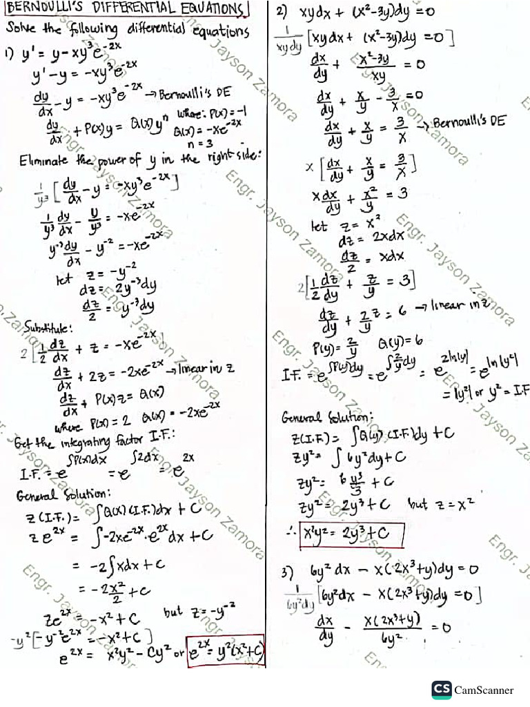Bernoulli Bernoullis Differential Equations Notes PDF