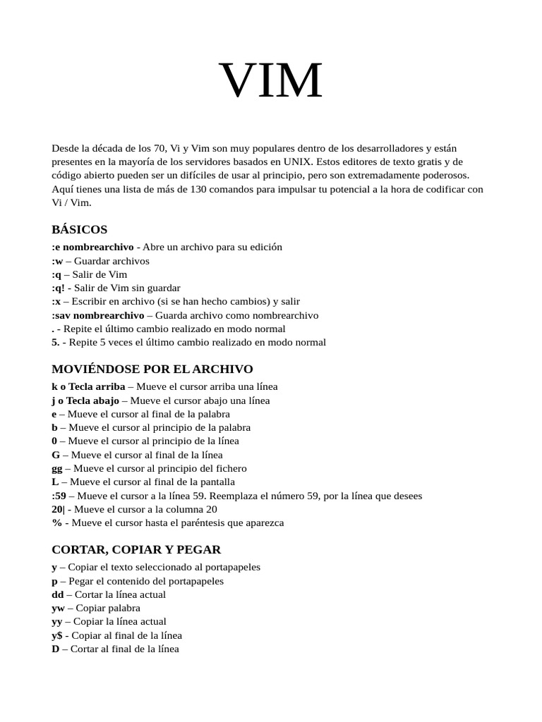 Comandos Esenciales de Vim | PDF