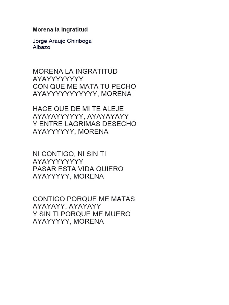 Morena La Ingratitud Letra Pdf