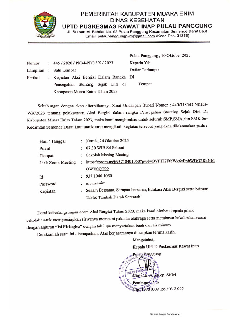 Undangan Kegiatan Aksi Bergizi Di Sekolah | PDF