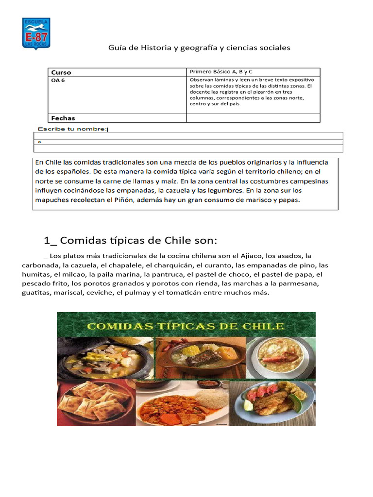 Comidas Típicas de Chile por Zonas | PDF | Preparación de comida y ...