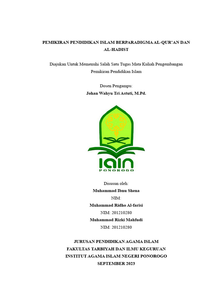 Pemikiran Pendidikan Islam Al-Qur'an dan Hadits | PDF | Filsafat ...
