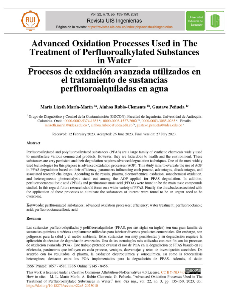Advanced Oxidation Processes Used in The PDF Titanium Dioxide