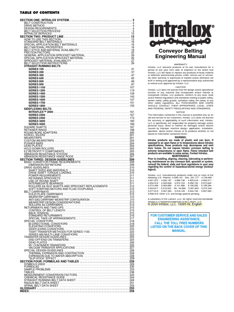 Conveyor Belting Engineering Manual: © 2004 Intralox, LLC. 19395-IN ...