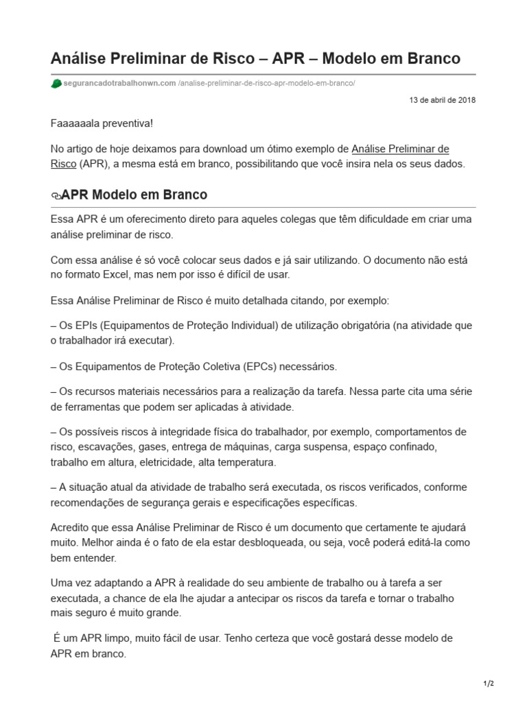 Modelo de APR em Branco para Download | PDF | Informática