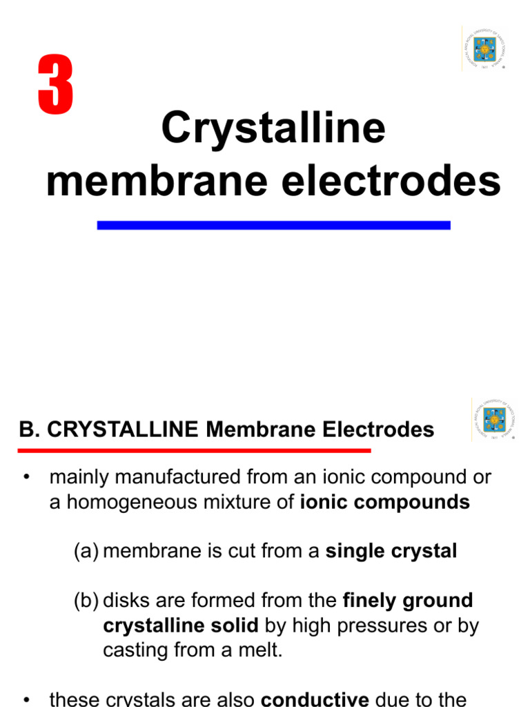 Crystalline Membrane Electrodes Overview | PDF | Ion | Crystal