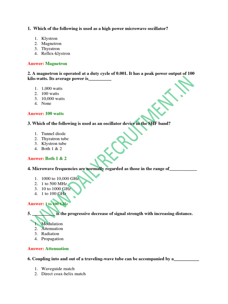 Microwave communication mcq pdf microwave radar