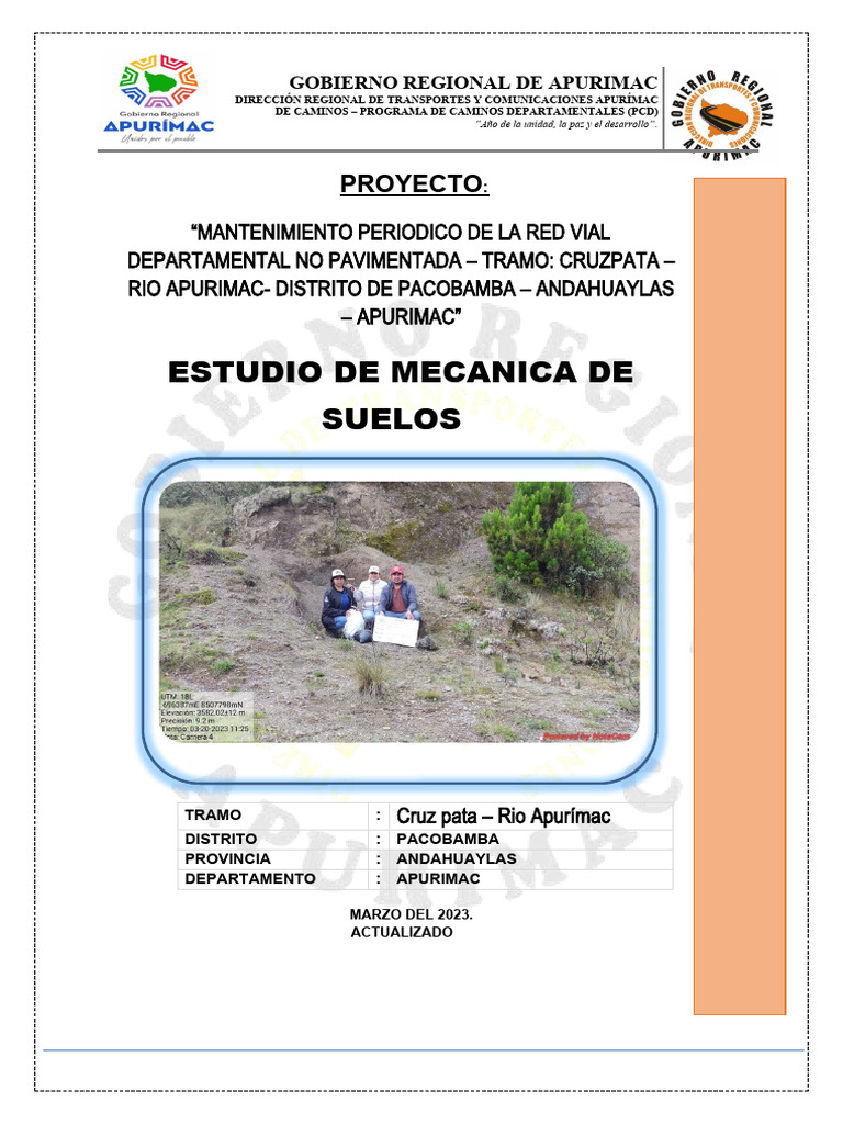 Informe De Suelos Cantera Y Fuentes De Agua Cruz Pata Rio Apurimac