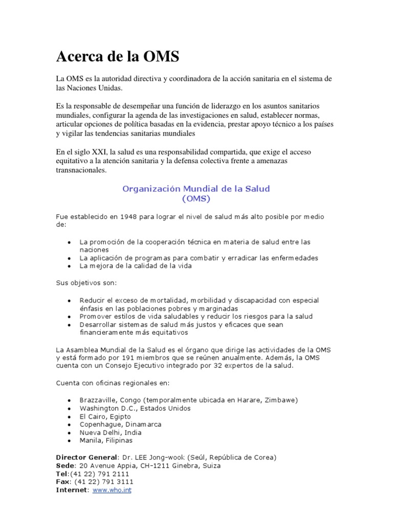Organización Mundial de la Salud (OMS) | PDF | Organización Mundial de ...