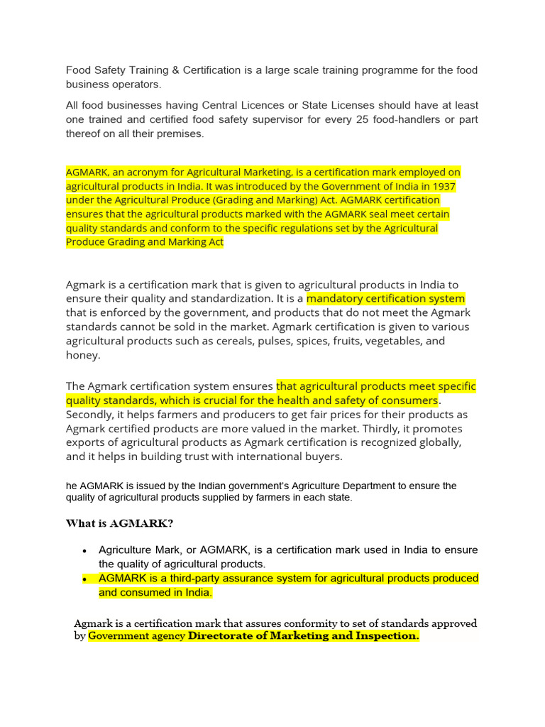 AGMARK PDF Agriculture Certification