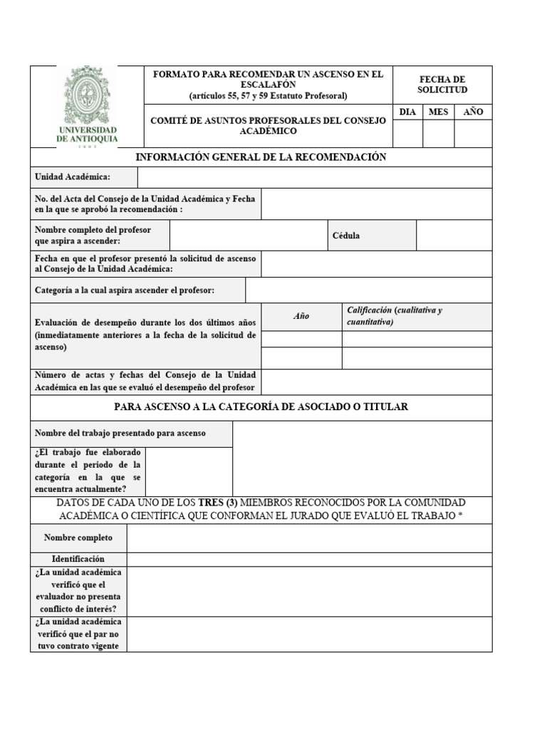 FORMATO PARA RECOMENDAR UN ASCENSO EN EL ESCALAFÓN (Aprobado Final) | PDF