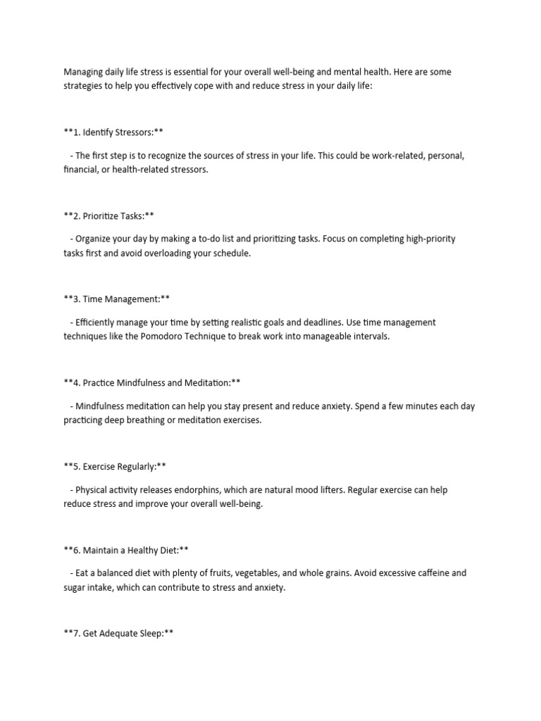 Effective Daily Stress Management Tips | PDF | Relaxation (Psychology ...