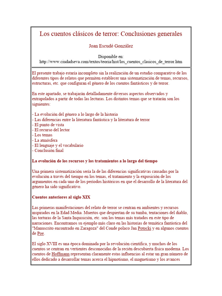 Los Cuentos Clásicos de Terror | PDF | Fantasía | Edgar Allan Poe
