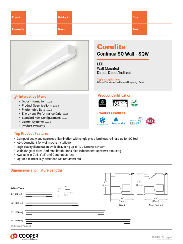 Continua SQ Wall LED Specifications | PDF | Lighting | Internet Of Things