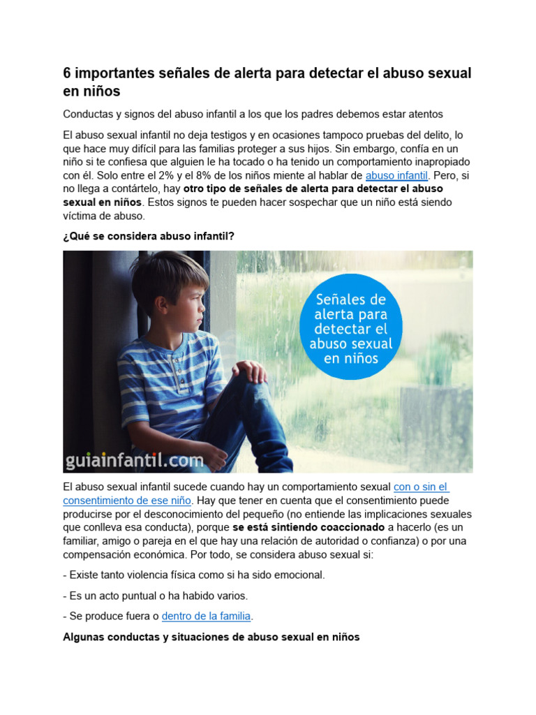 Señales de Alerta del Abuso Sexual Infantil | PDF | Abuso sexual ...