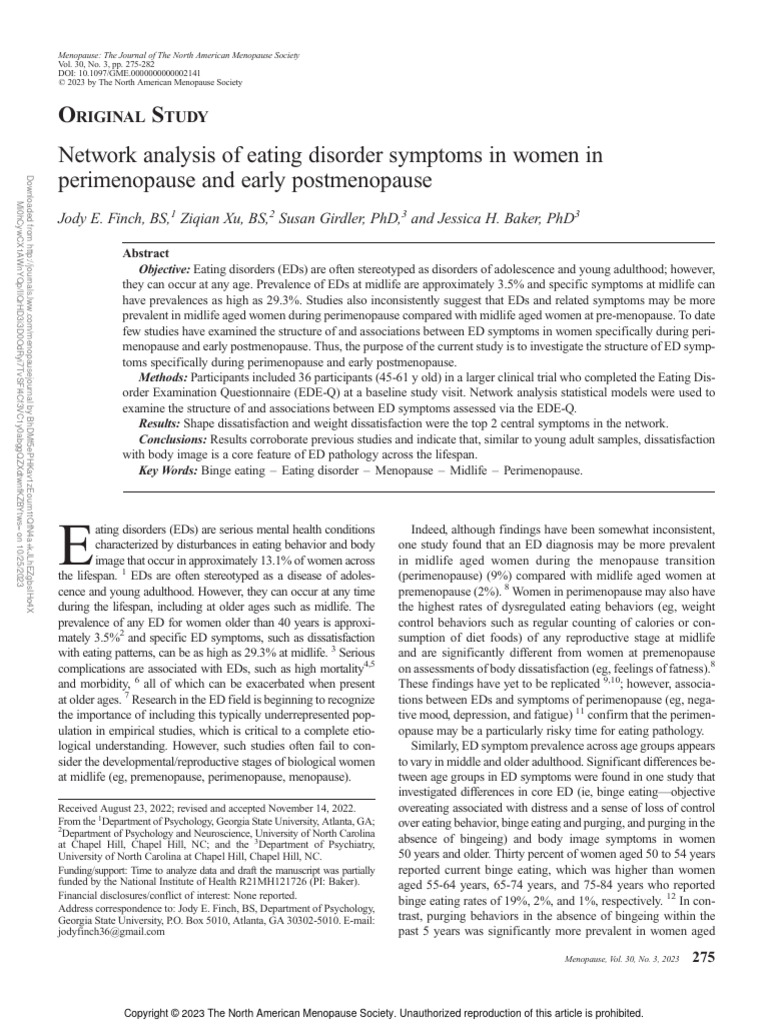 Network Analysis of Eating Disorder Symptoms In.8 PDF Menopause
