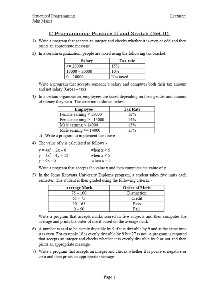 If and Switch (Set II) PDF Tax Rate Public Finance