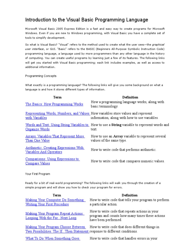 Introduction To The Visual Basic Programming Language | Download Free ...